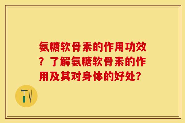 氨糖软骨素的作用功效？了解氨糖软骨素的作用及其对身体的好处？-第1张图片-关节保镖