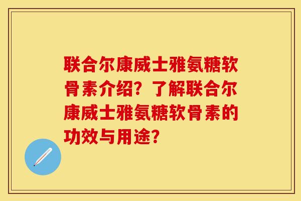 联合尔康威士雅氨糖软骨素介绍？了解联合尔康威士雅氨糖软骨素的功效与用途？-第1张图片-关节保镖