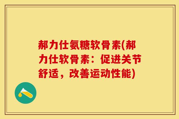 郝力仕氨糖软骨素(郝力仕软骨素：促进关节舒适，改善运动性能)-第1张图片-关节保镖