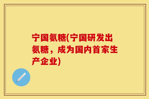 宁国氨糖(宁国研发出氨糖，成为国内首家生产企业)