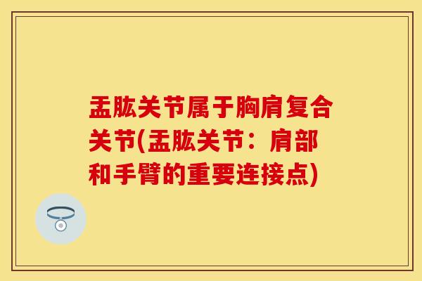 盂肱关节属于胸肩复合关节(盂肱关节：肩部和手臂的重要连接点)-第1张图片-关节保镖
