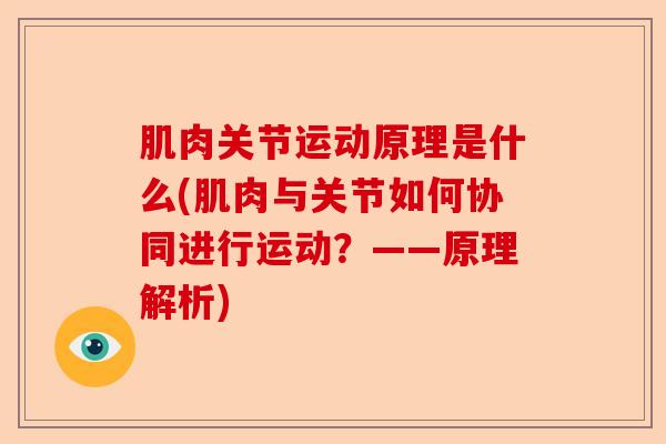 肌肉关节运动原理是什么(肌肉与关节如何协同进行运动？——原理解析)-第1张图片-关节保镖
