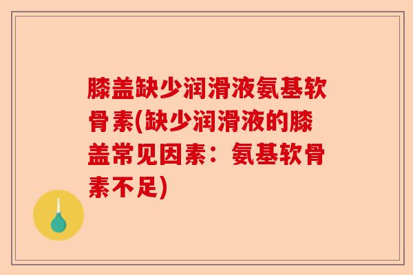 膝盖缺少润滑液氨基软骨素(缺少润滑液的膝盖常见因素：氨基软骨素不足)-第1张图片-关节保镖