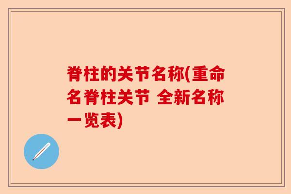 脊柱的关节名称(重命名脊柱关节 全新名称一览表)-第1张图片-关节保镖