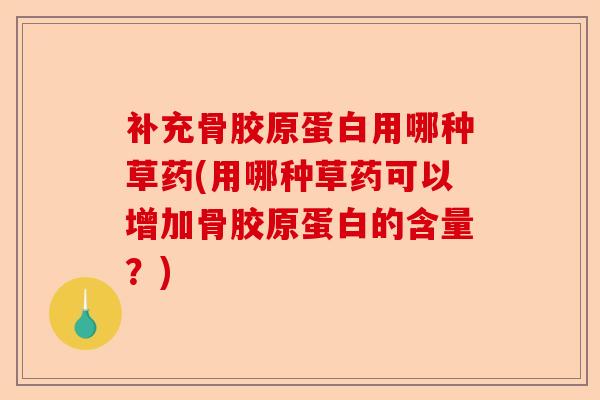 补充骨胶原蛋白用哪种草药(用哪种草药可以增加骨胶原蛋白的含量？)