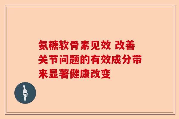 氨糖软骨素见效 改善关节问题的有效成分带来显著健康改变