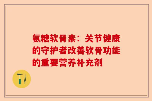 氨糖软骨素：关节健康的守护者改善软骨功能的重要营养补充剂