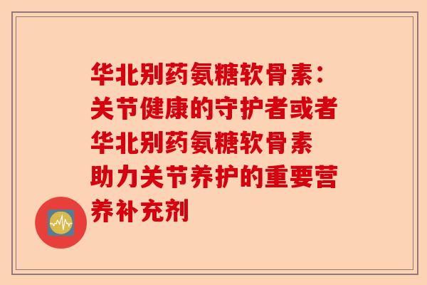 华北别药氨糖软骨素：关节健康的守护者或者华北别药氨糖软骨素 助力关节养护的重要营养补充剂