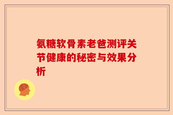 氨糖软骨素老爸测评关节健康的秘密与效果分析
