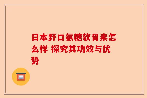 日本野口氨糖软骨素怎么样 探究其功效与优势