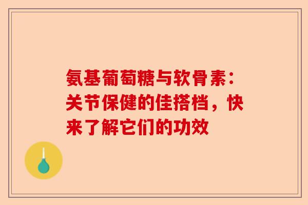 氨基葡萄糖与软骨素：关节保健的佳搭档，快来了解它们的功效