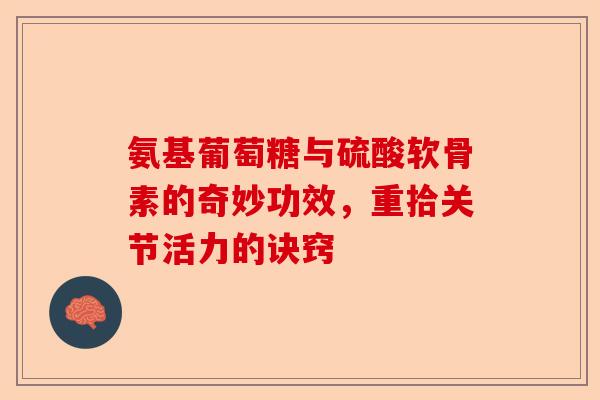 氨基葡萄糖与硫酸软骨素的奇妙功效，重拾关节活力的诀窍