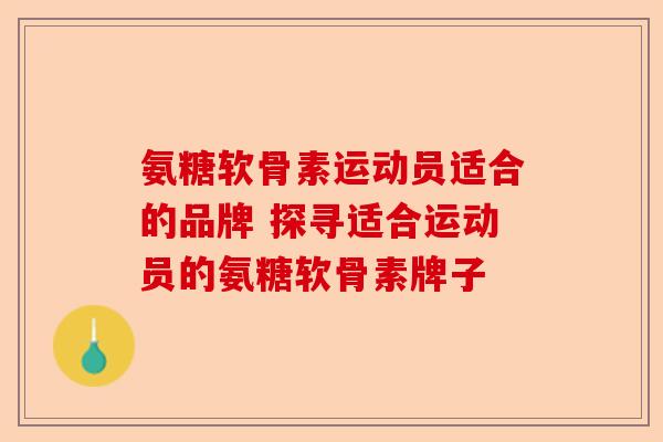 氨糖软骨素运动员适合的品牌 探寻适合运动员的氨糖软骨素牌子
