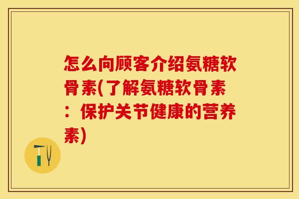 怎么向顾客介绍氨糖软骨素(了解氨糖软骨素：保护关节健康的营养素)-第1张图片-关节保镖