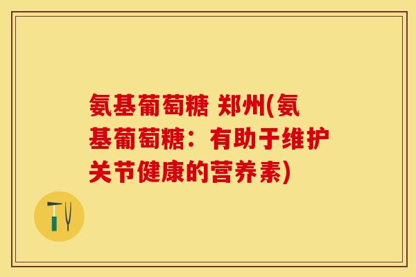 氨基葡萄糖 郑州(氨基葡萄糖：有助于维护关节健康的营养素)