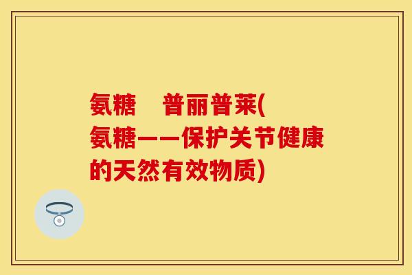 氨糖   普丽普莱(氨糖——保护关节健康的天然有效物质)