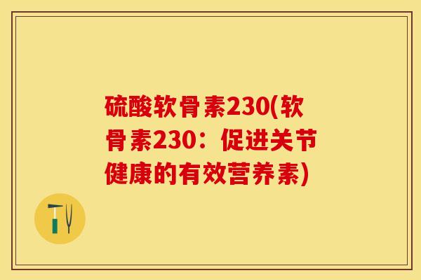 硫酸软骨素230(软骨素230：促进关节健康的有效营养素)