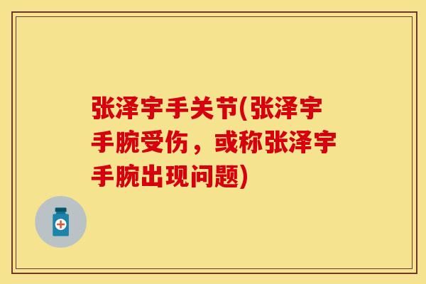 张泽宇手关节(张泽宇手腕受伤,或称张泽宇手腕出现问题)-第1张图片-关节保镖 张泽宇手关节(张泽宇手腕受伤,或称张泽宇手腕出现问题)-第1张图片-关节保镖
