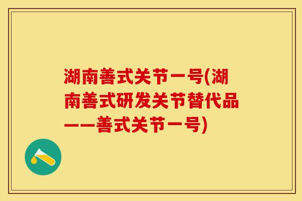 湖南善式关节一号(湖南善式研发关节替代品——善式关节一号)-第1张图片-关节保镖