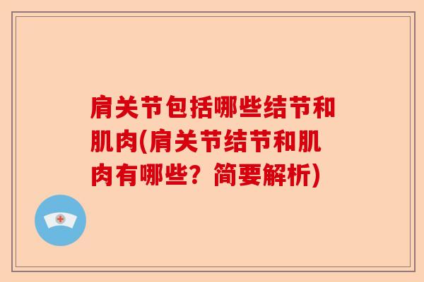 肩关节包括哪些结节和肌肉(肩关节结节和肌肉有哪些？简要解析)