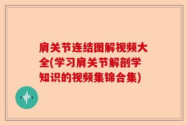 肩关节连结图解视频大全(学习肩关节解剖学知识的视频集锦合集)